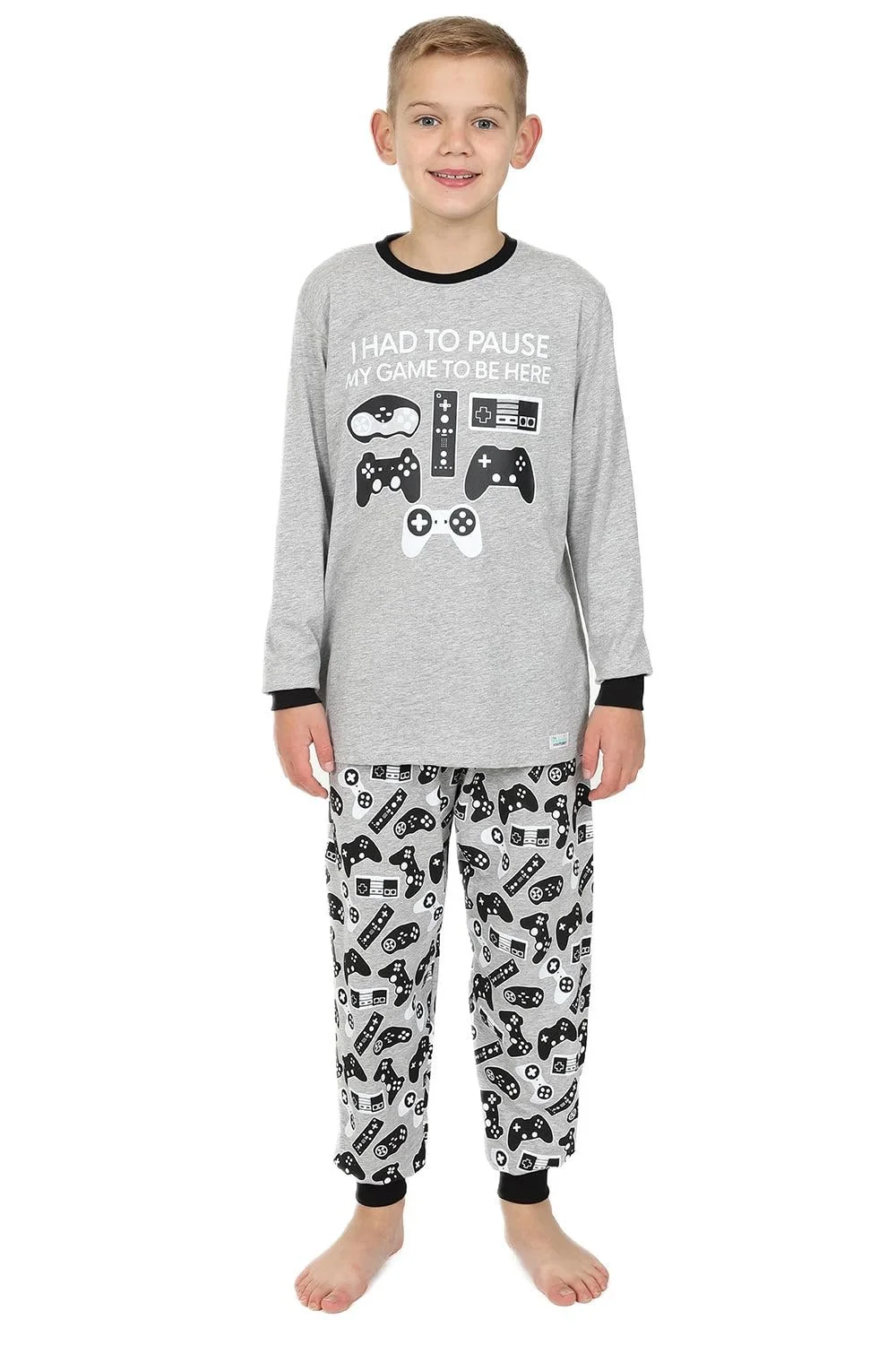 Піжама для хлопчиків I Had To Pause My Game to Be Here Gaming Controller Сіра Довга Бавовна, фото №2