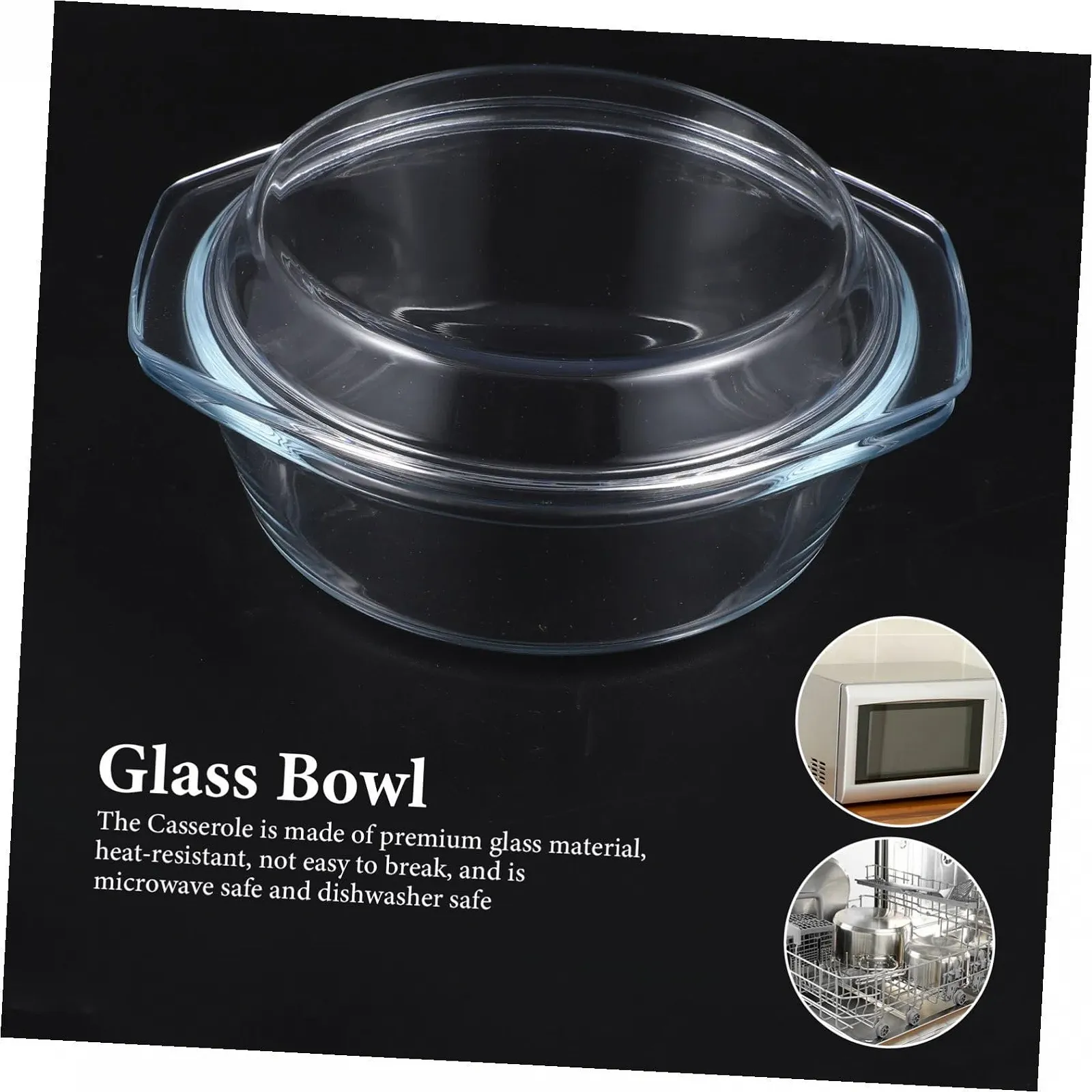 Круглая стеклянная форма для запекания Gadpiparty с крышкой и ручками из боросиликатного стекла термостойкая, фото №4