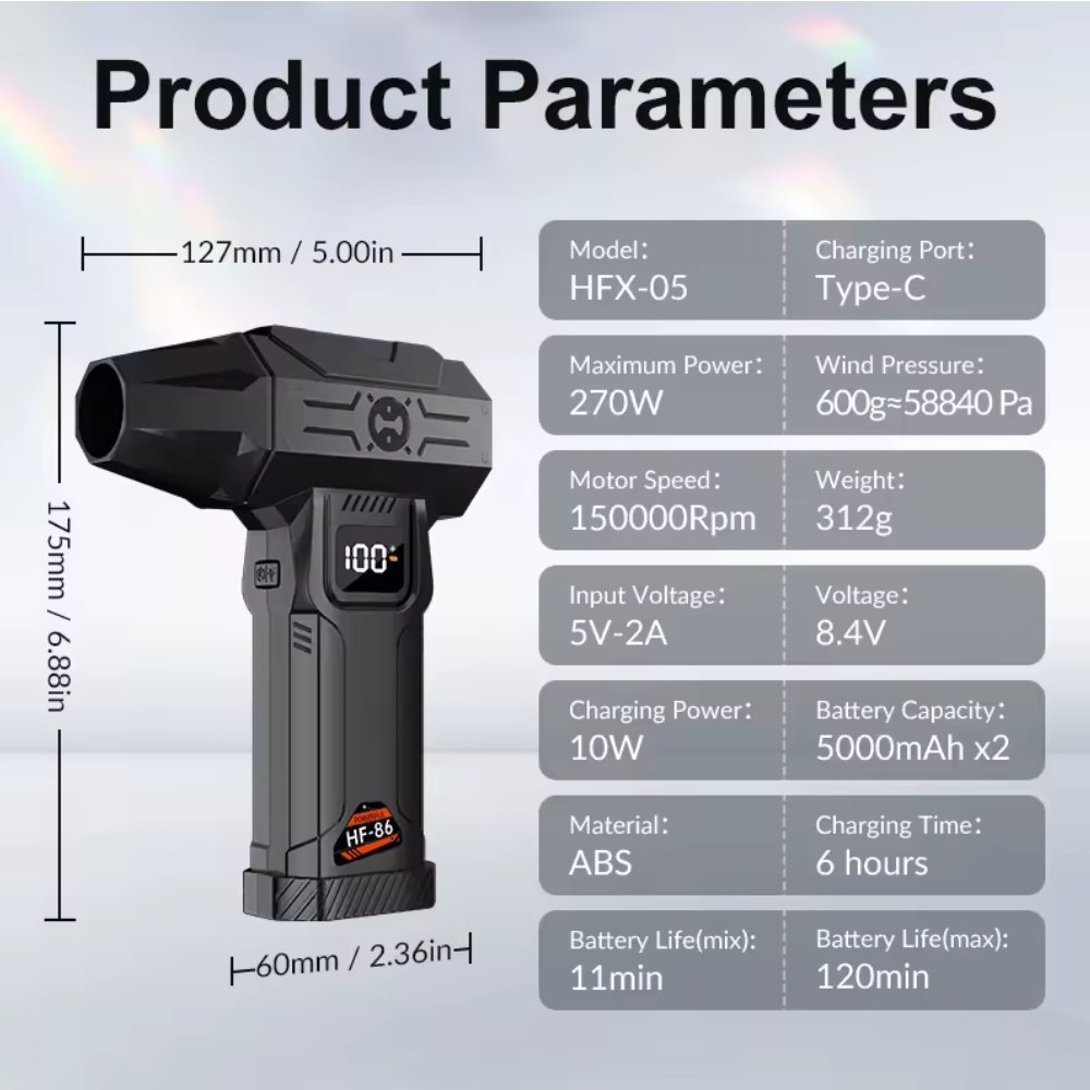 Турбовентилятор Violent HF-86 Turbo Jet Fan 150000 RPM з екраном Black, фото №7