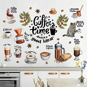 Набор наклеек на стену Coffee Time Кухня Кофе Кот Чашка Зерна 36 шт - Фото 1