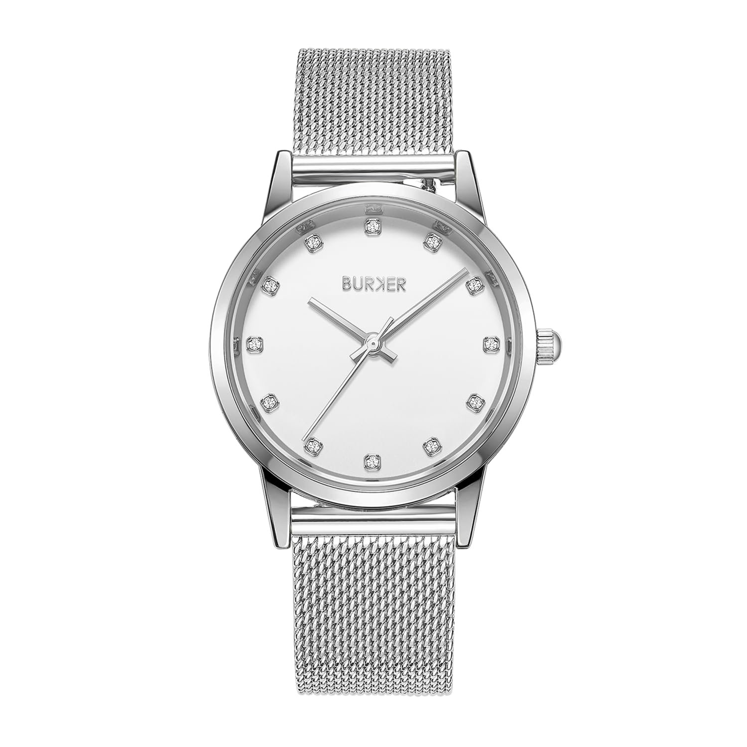 Женские часы BURKER Amy Круглые, с цирконием, миланский браслет, нержавеющая сталь, аналоговые, кварцевые, 3 ATM, 32 мм, серебристый/белый, фото №1 Женские часы BURKER Amy Круглые, с цирконием, миланский браслет, нержавеющая сталь, аналоговые, кварцевые, 3 ATM, 32 мм, серебристый/белый, фото №1
