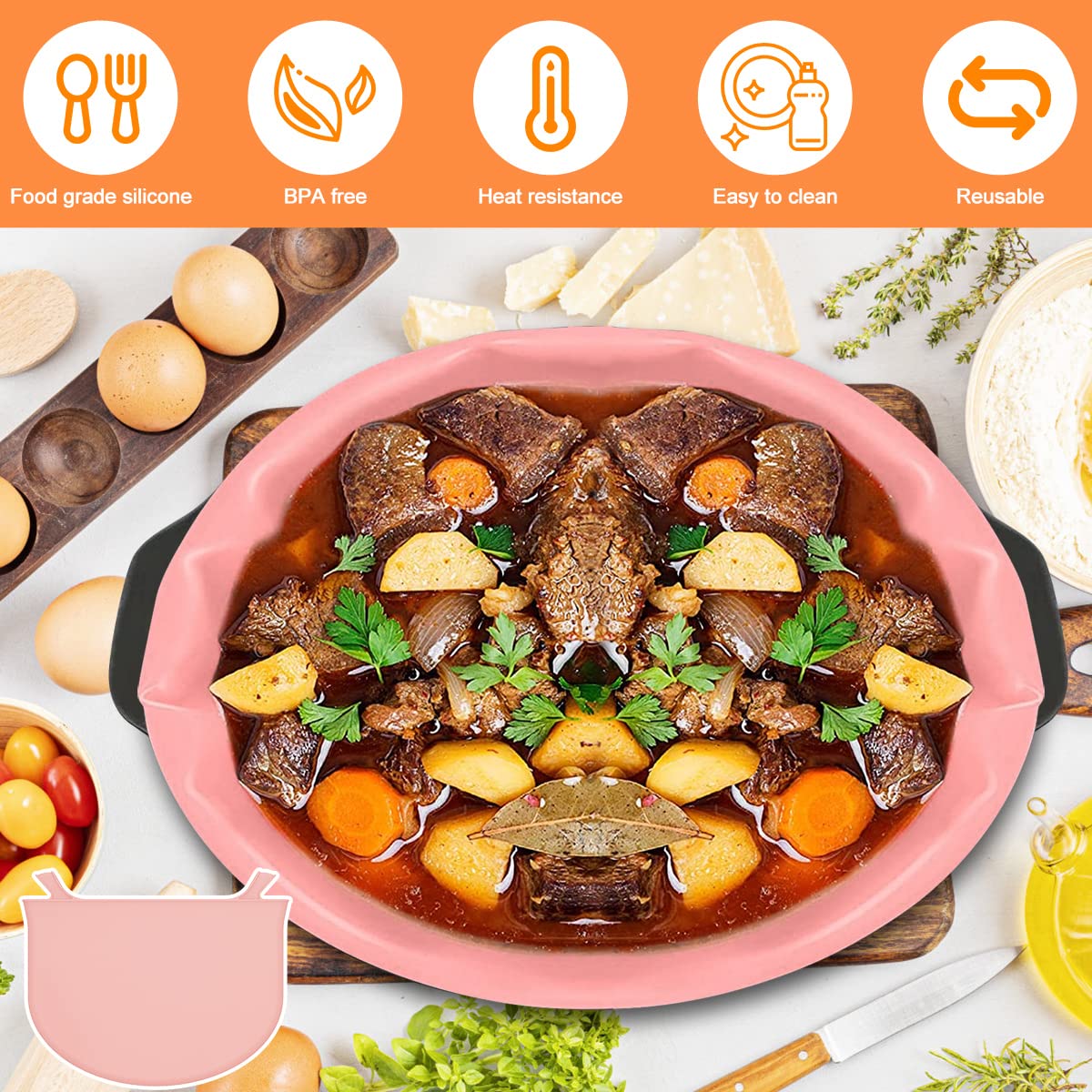 Вкладиш-розділювач для мультиварки xiangbaoshang з ручкою силіконовий рожевий 8qt, фото №3 Вкладиш-розділювач для мультиварки xiangbaoshang з ручкою силіконовий рожевий 8qt, фото №3