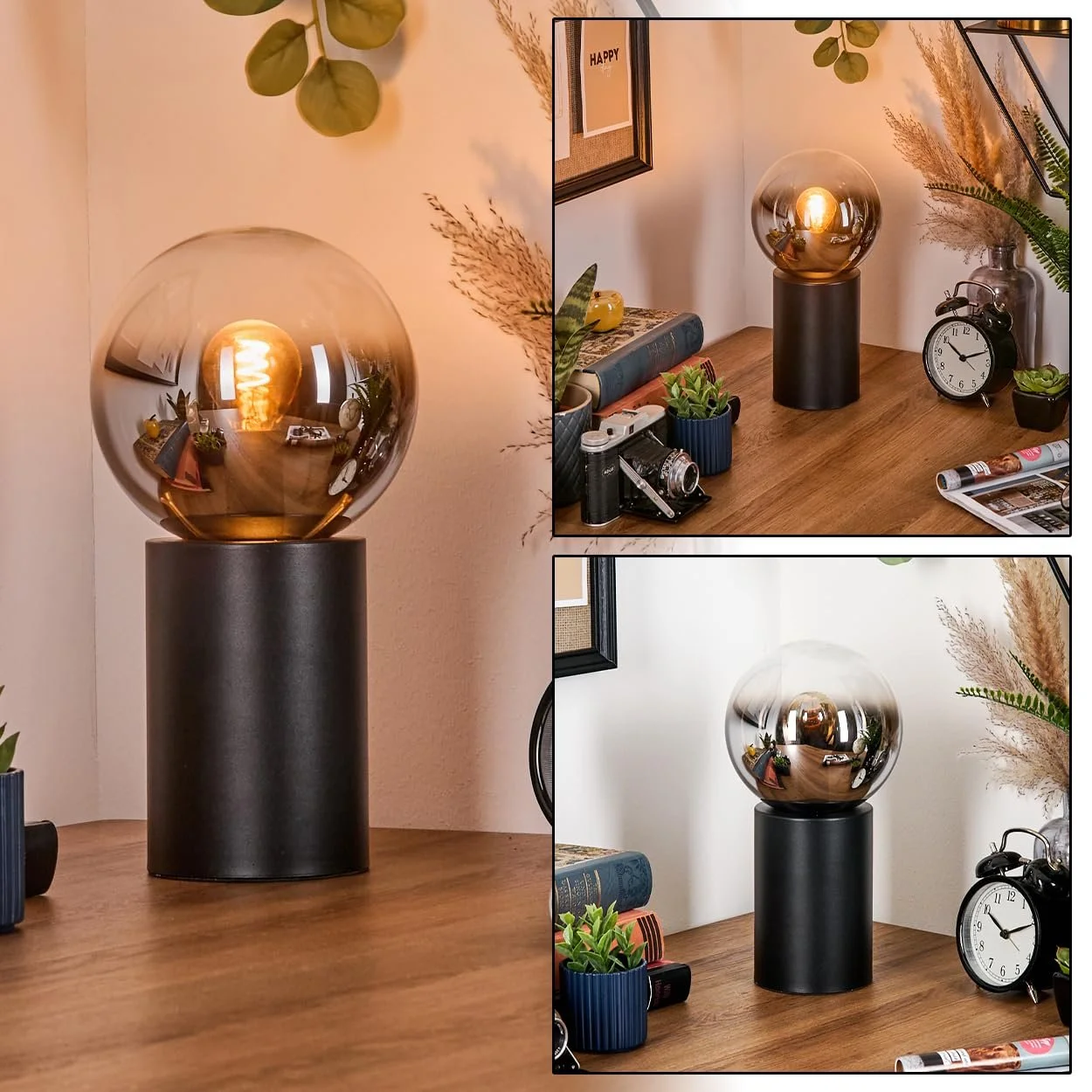 Настільна лампа HOFSTEIN Gastor метал / скло Чорний/Хром/Димчастий/Прозорий 15 см E14, фото №1