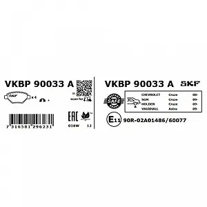 Комплект тормозных колодок, дисковый тормоз SKF VKBP 90033 A для OPEL VAUXHALL CHEVROLET synthetic.ua - Фото 1
