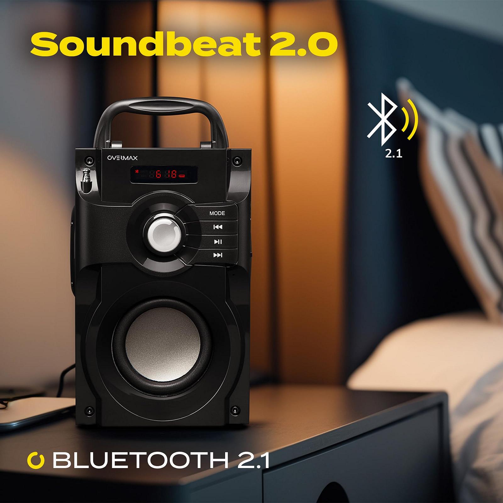 Портативна колонка Overmax Soundbeat 2.0 Bluetooth USB SD AUX Радіо 15 Вт Міні Джек 3.5 мм USB 1800мАг Пульт Дистанційного Керування Bluetooth Підключення 2.1+ EDR MP3 Підтримка LED Індикатор, фото №3