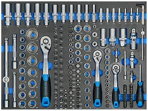 Набор для тележки SW-Stahl, головки 1/4", 3/8", 1/2", с трещотками, 171 предмет - Фото 1