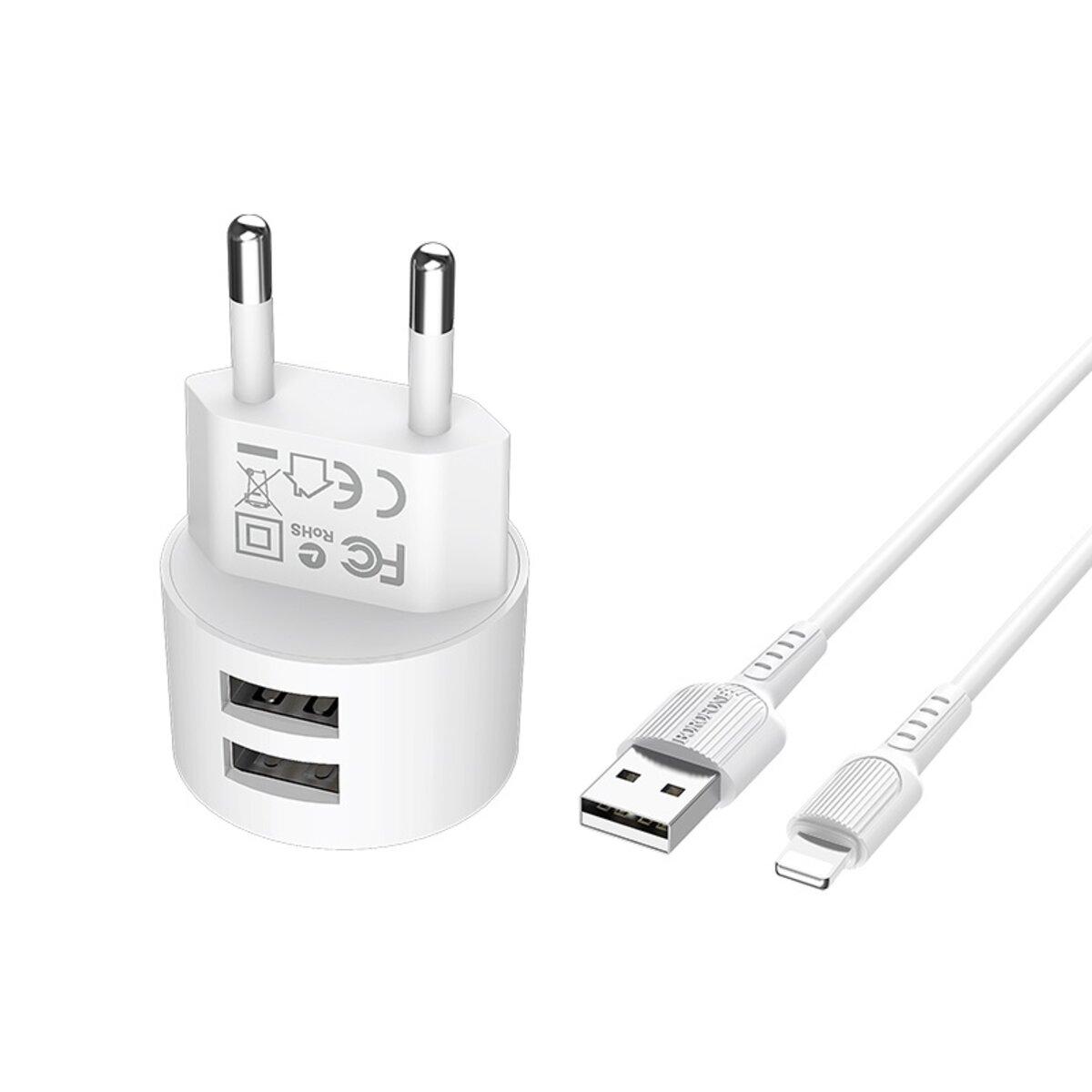 Сетевое зарядное устройство BOROFONE BA23A Brilliant dual port charger set Lightning White BA23ALW, фото №4 Сетевое зарядное устройство BOROFONE BA23A Brilliant dual port charger set Lightning White BA23ALW, фото №4
