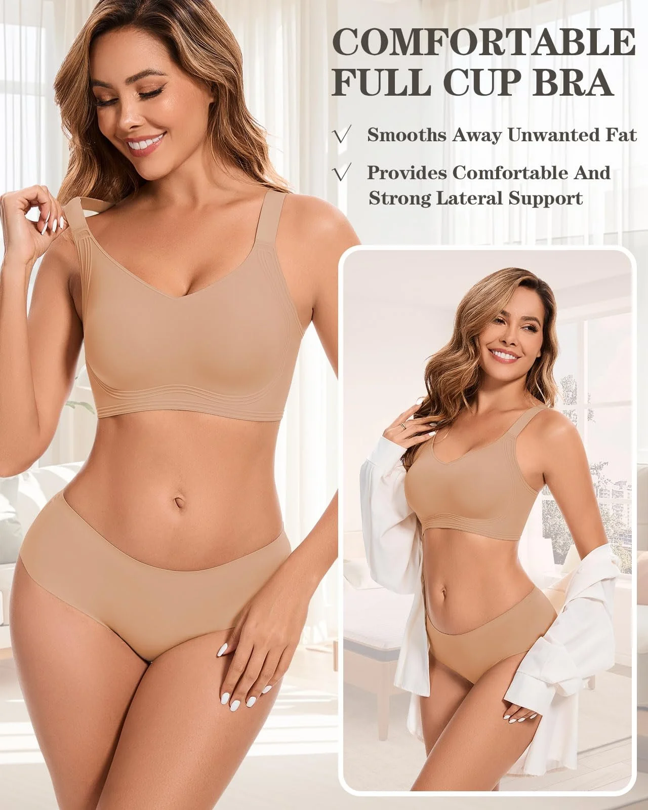 Бюстгальтер Comfort Full Cup Relief больших размеров без косточек с усиленной поддержкой и перекрестными бретелями женский, фото №4