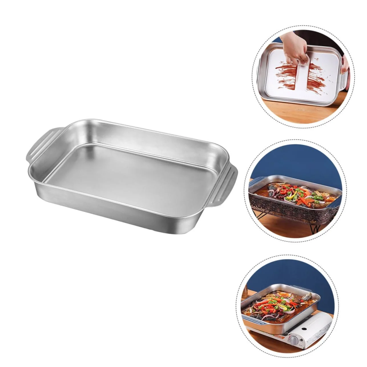 Таця для запікання риби Sosoport з нержавіючої сталі з подвійними ручками 4,1 л універсальна прямокутна, фото №7