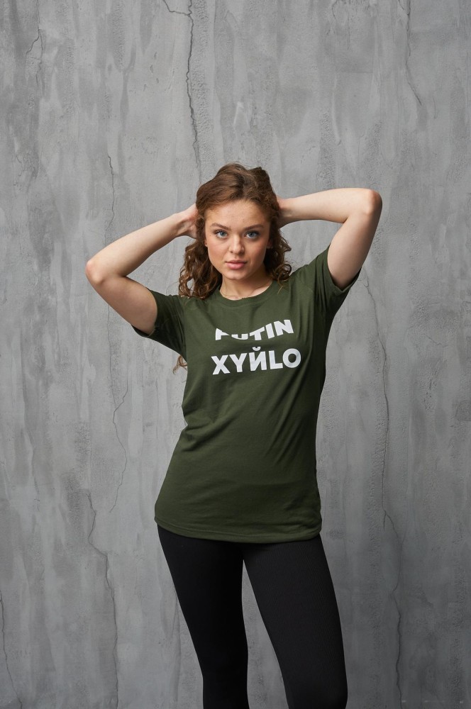 Футболка женская PUTIN XYЙLO хаки, фото №1