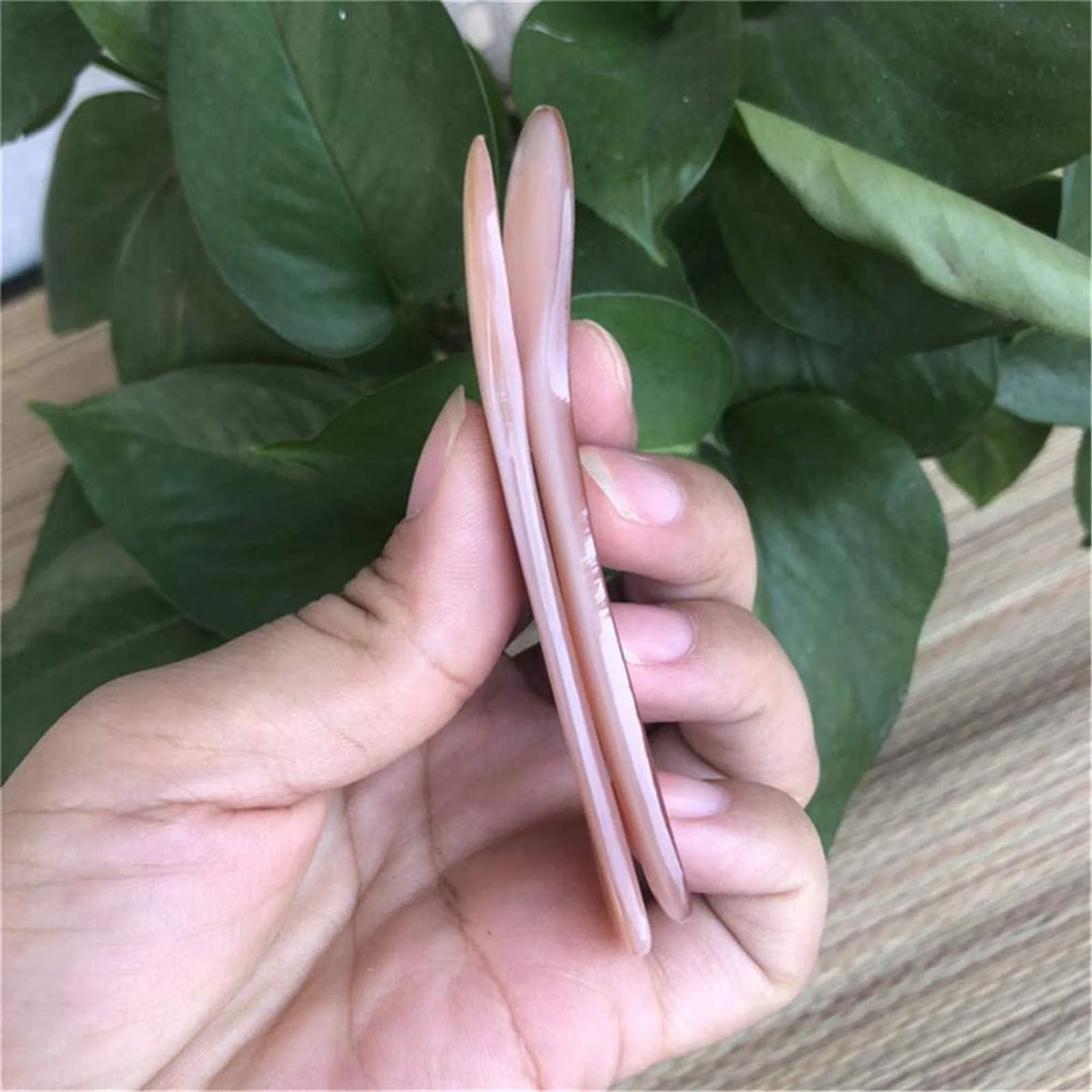 Ложка для ікри з перламутру ручної роботи, з круглою ручкою, колір кави, 2 шт., фото №5