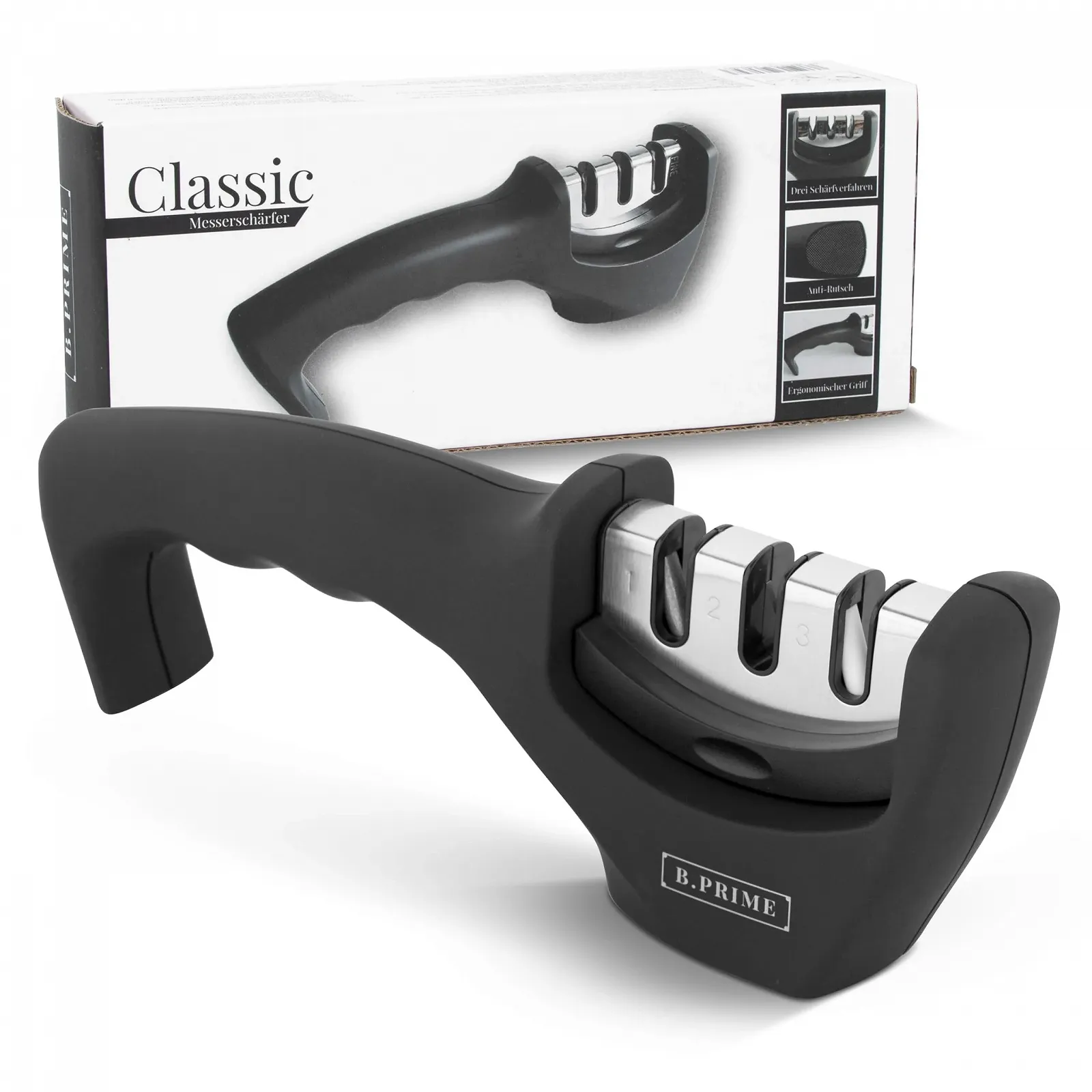 Точилка для ножів B.Prime Classic 3-етапна алмазна з вольфрамовою сталлю та керамікою, фото №1