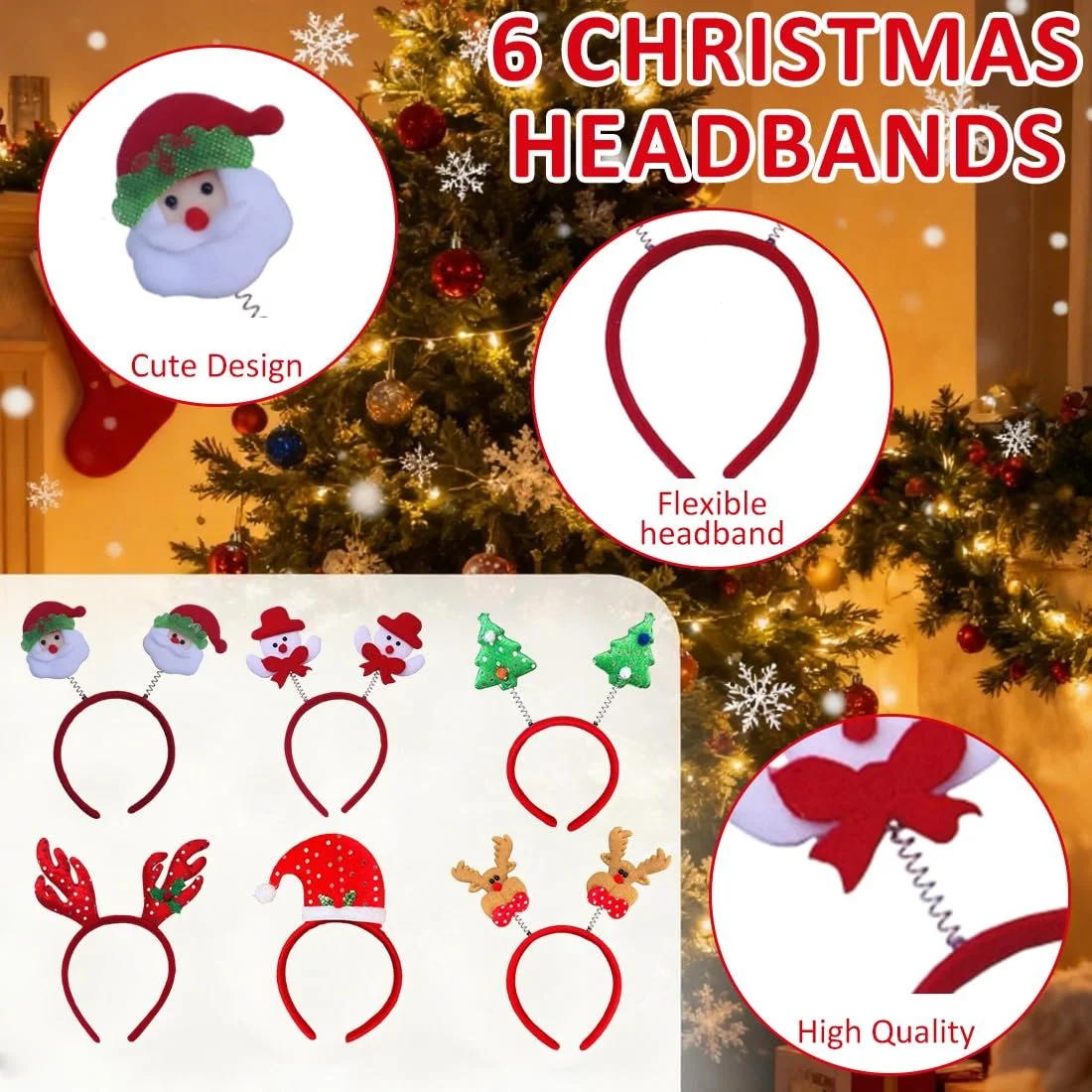 Набір із 6 Різдвяних прикрас для голови, обруч з оленячими рогами, фото №4 Набір із 6 Різдвяних прикрас для голови, обруч з оленячими рогами, фото №4