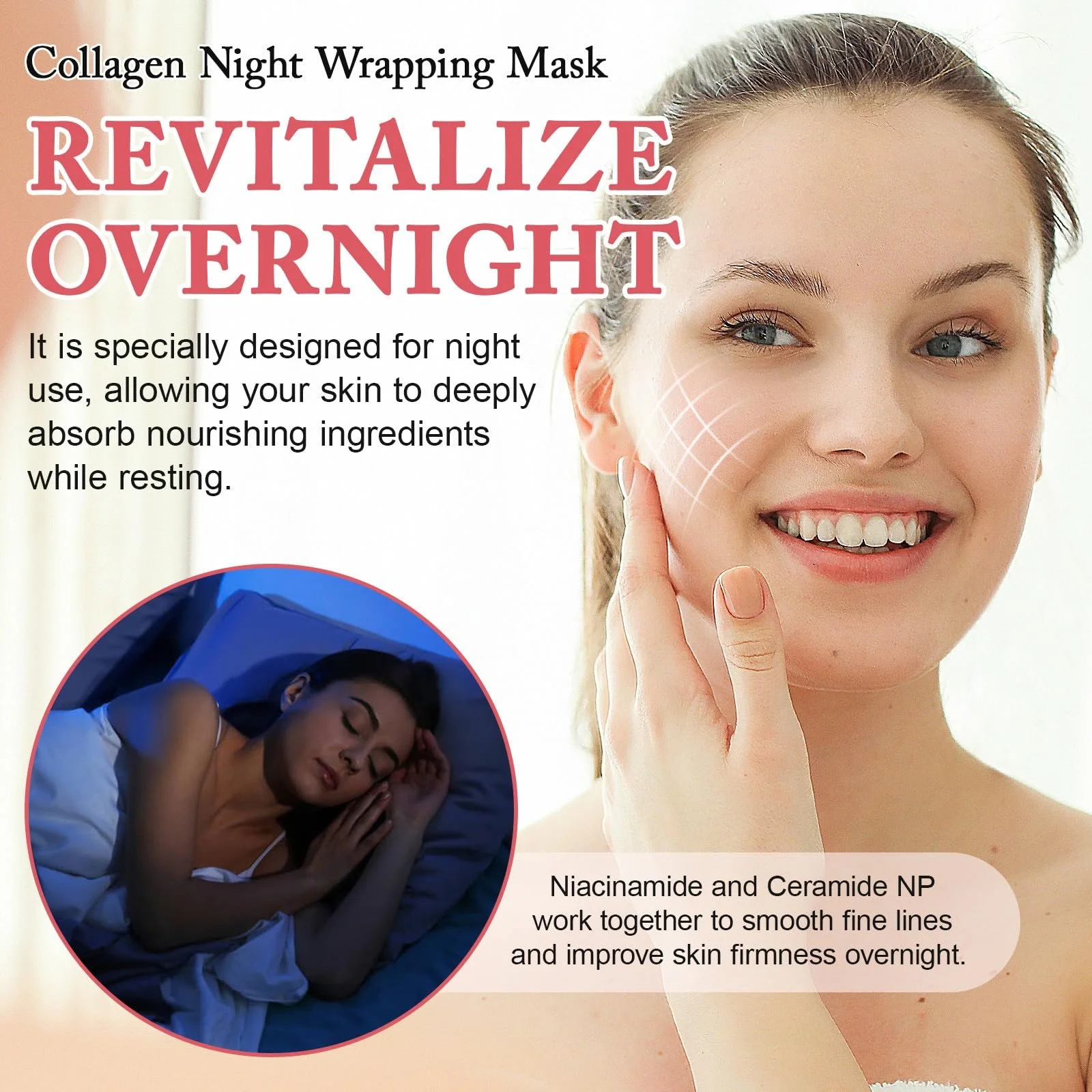 Нічна маска для обличчя з колагеном, органічна, для сяючої шкіри, фото №2