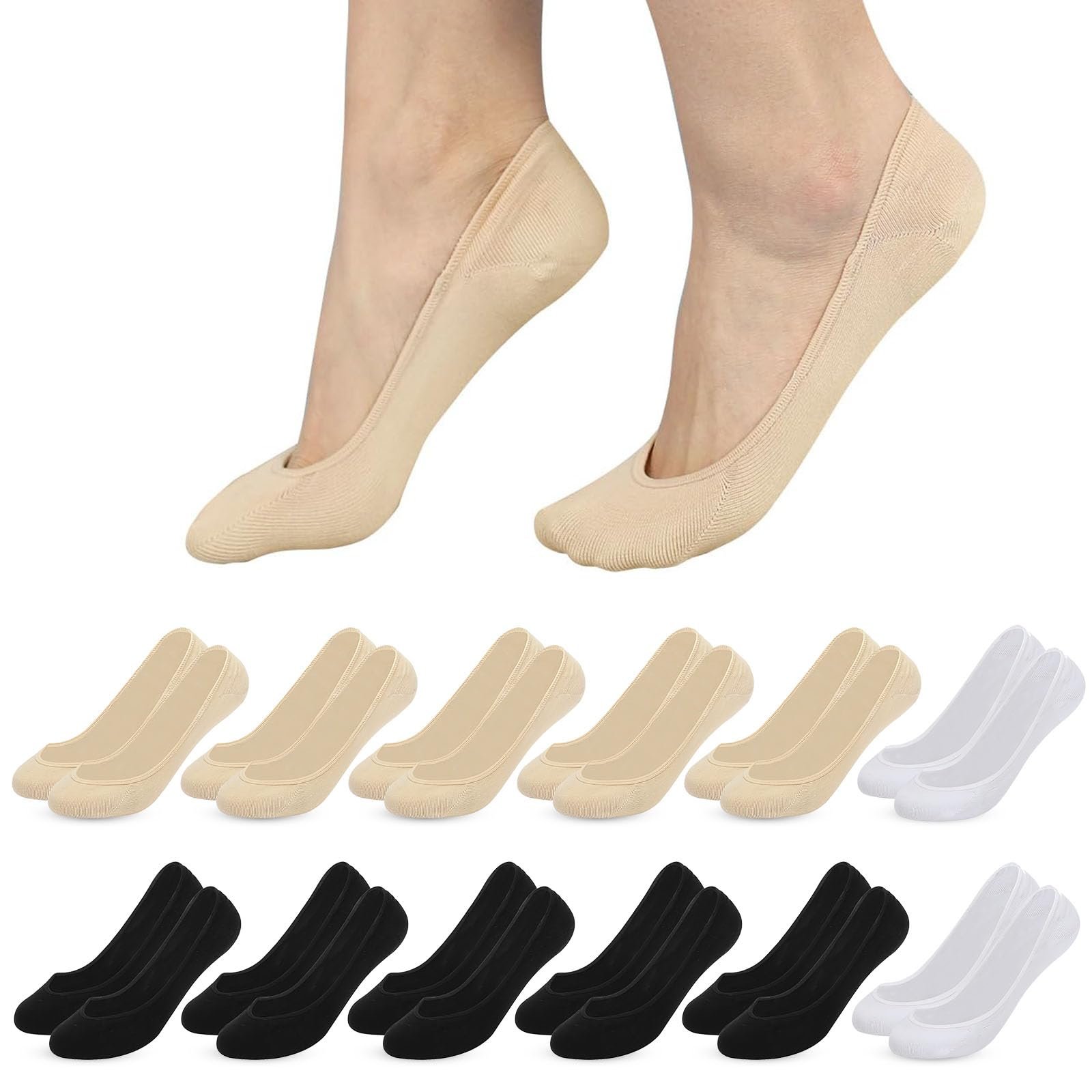 Носки ZOCONE Женские Хлопковые Ankle No Show Invisible с Нескользящим Силиконом Дышащие для Балерин Лоферов (34-38), фото №1