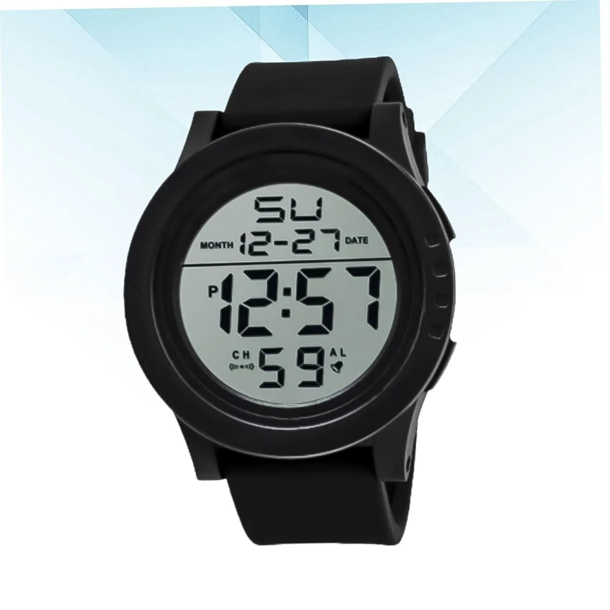 Цифровые часы OATIPHO водонепроницаемые с датчиком свечения, солнечной батареей и светодиодной подсветкой, черные кварцевые часы, мужские часы-хронограф на солнечной батарее с большим экраном, черные, фото №3