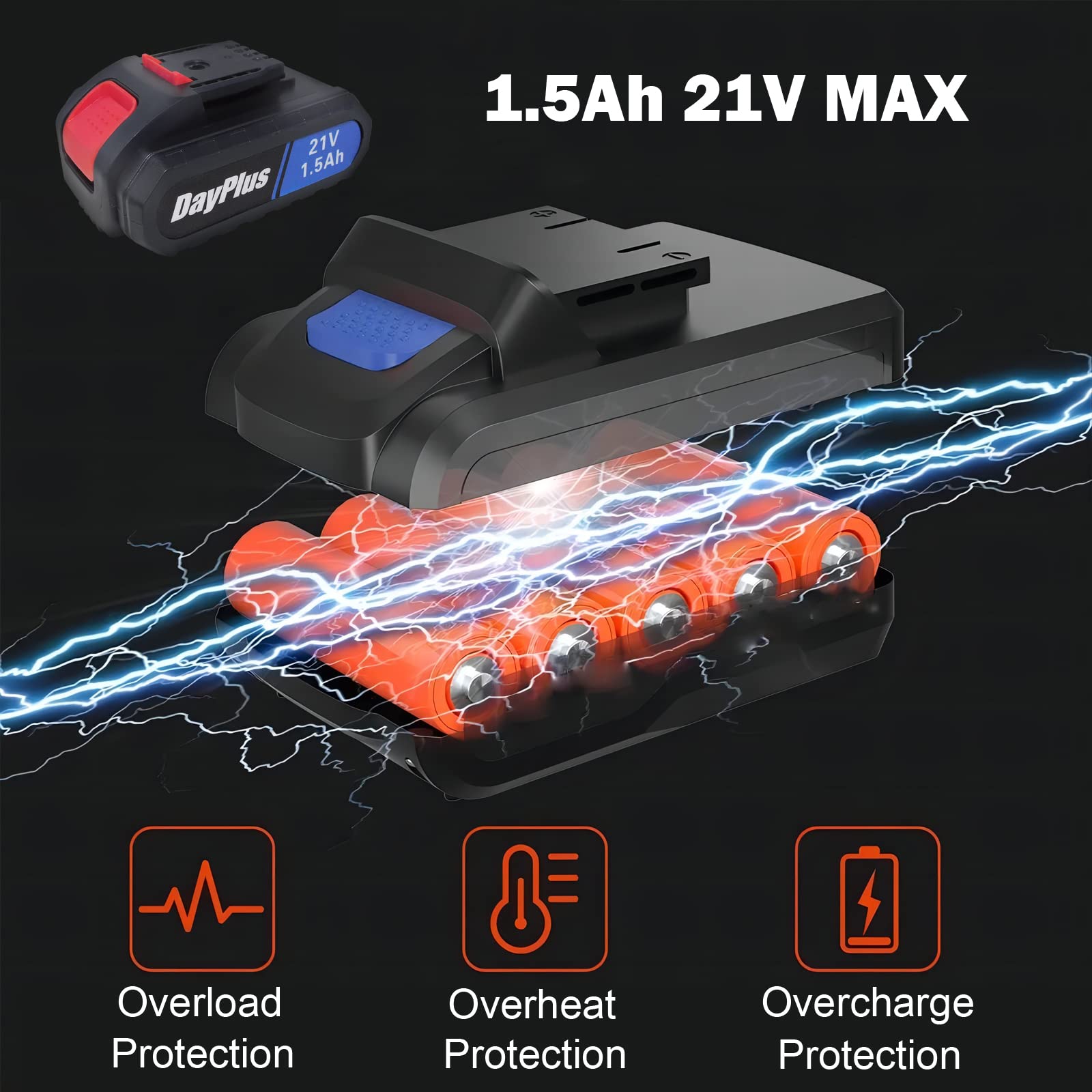 Аккумуляторная дрель 21 В 3/8 дюйма с батареями 1.5 Ah и зарядным устройством 45 Н.М 2 скорости 26 шт. с LED подсветкой, фото №6