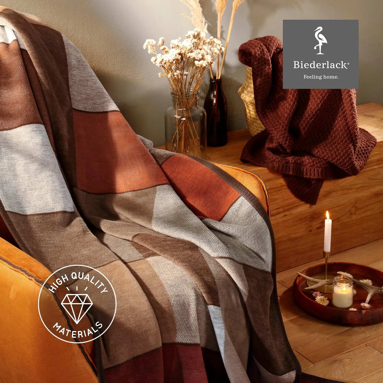 Одеяло Biederlack Fluffy Soft Cuddly из хлопка и полиакрила I Сделано в Германии I Oeko-Tex I Экологичное производство I Одеяло для дивана Коричневые квадраты в коричнево-бежевую клетку I Одеяло 150 x 200 см, фото №6
