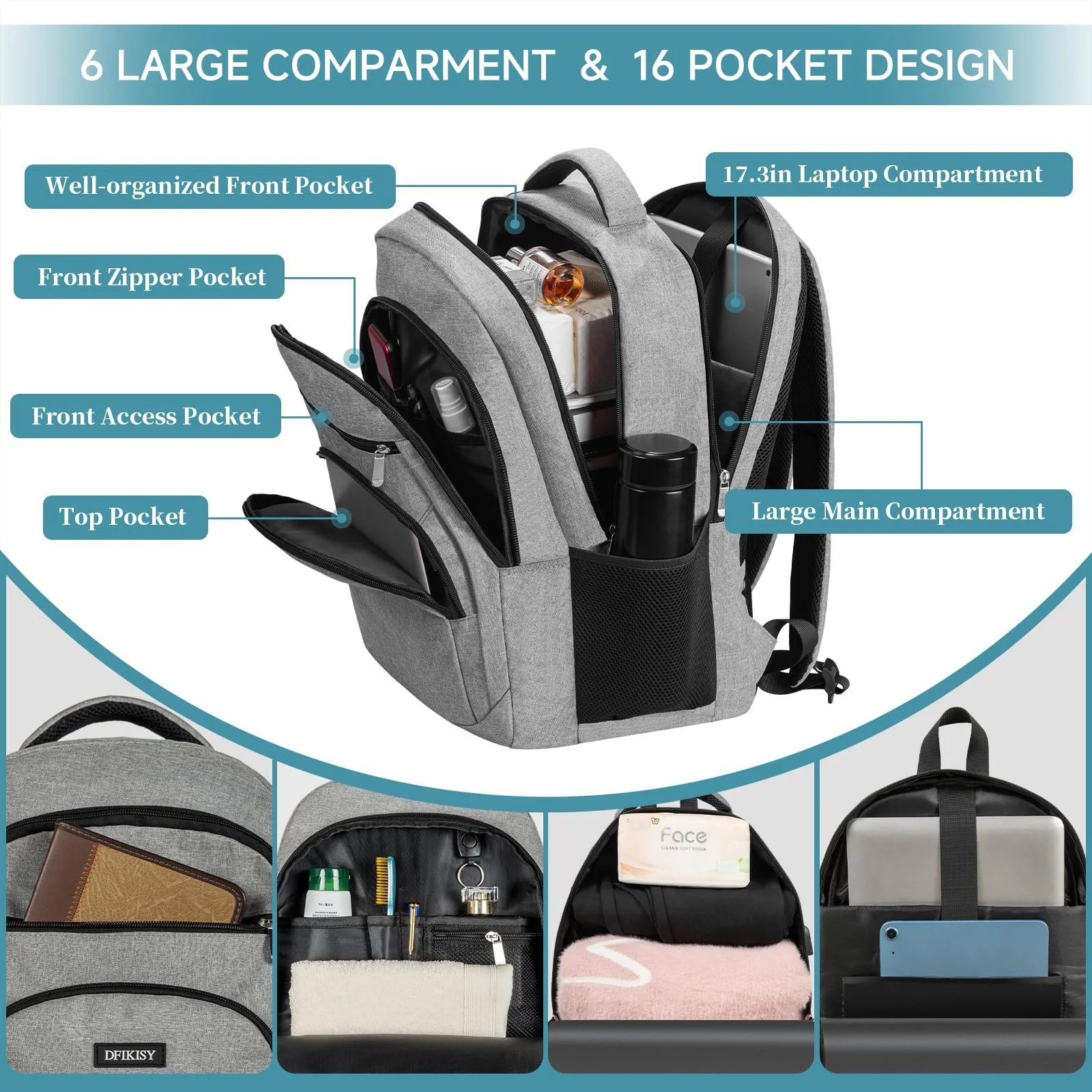 Рюкзак для ноутбука 17.3" USB Charging Port Anti Theft Grey, фото №2 Рюкзак для ноутбука 17.3" USB Charging Port Anti Theft Grey, фото №2