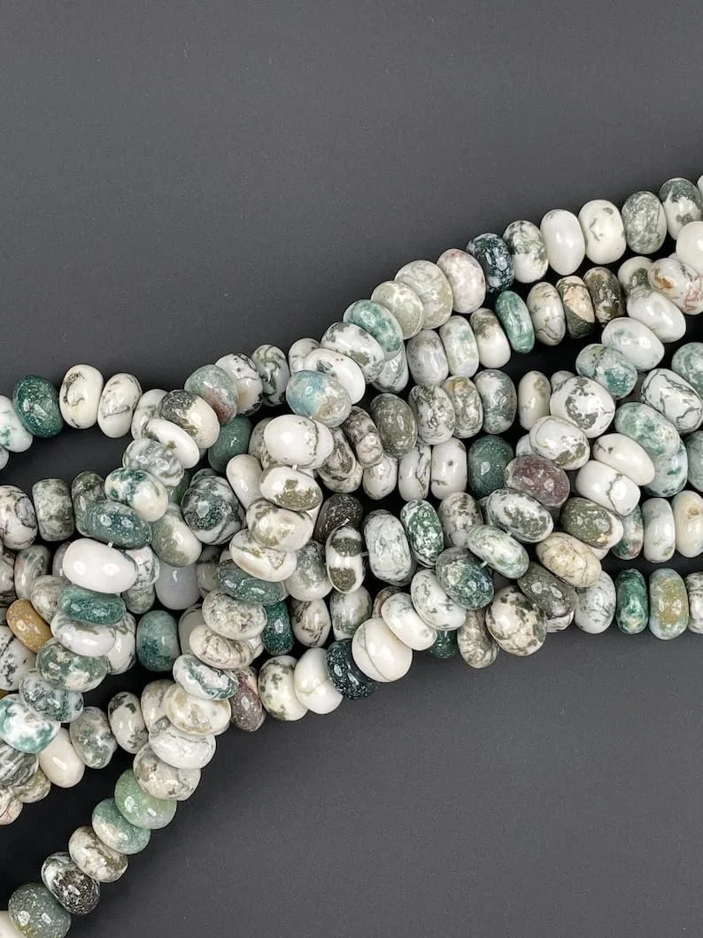 Намистини Агат Дерево Натуральний рондель гладкий 11 мм, нитка 45.72 см для намиста браслета, фото №3