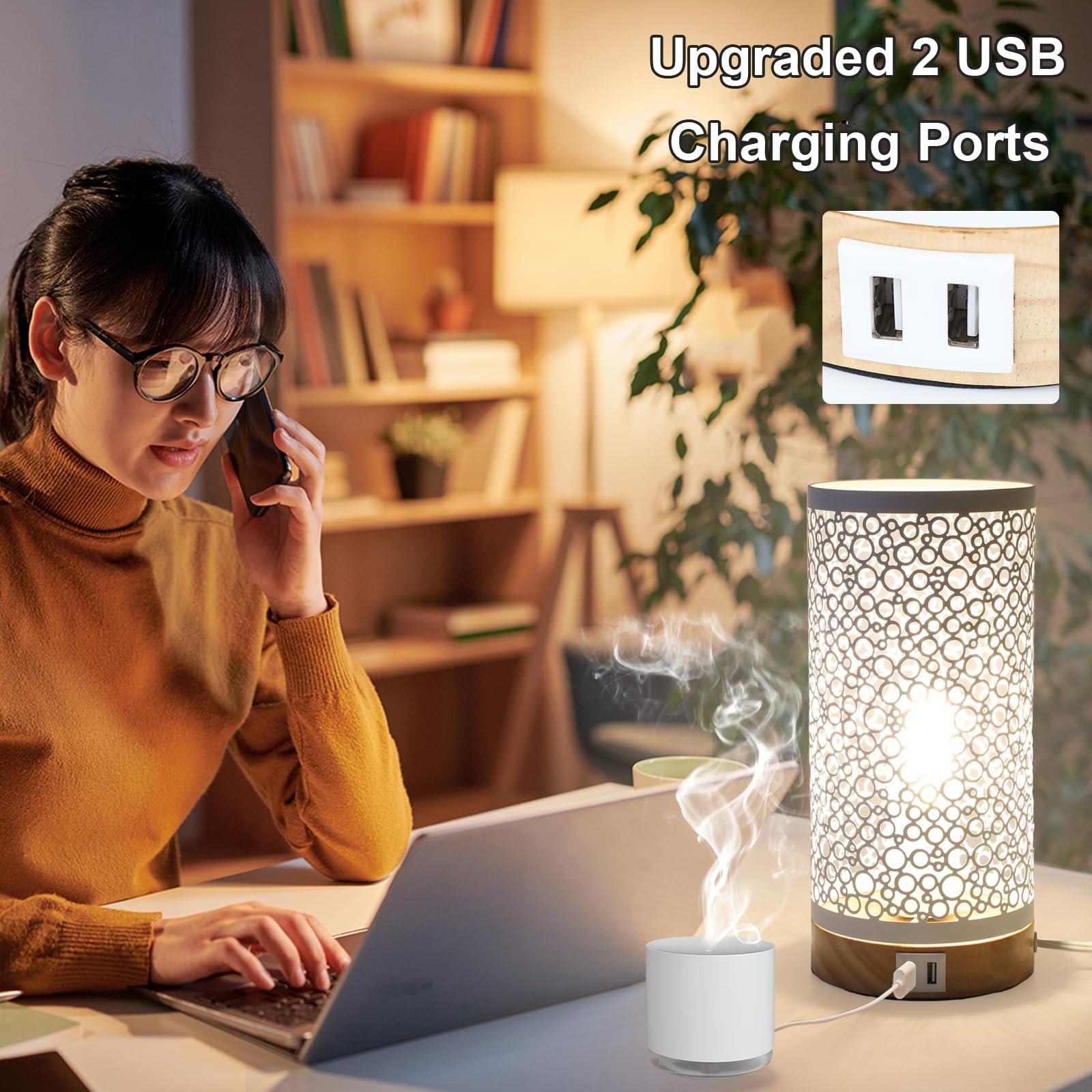 Настільні лампи (набір з 2 шт.) Touch Dimmable Charging Function 2 USB 2 LED Bulbs Vintage (White), фото №3