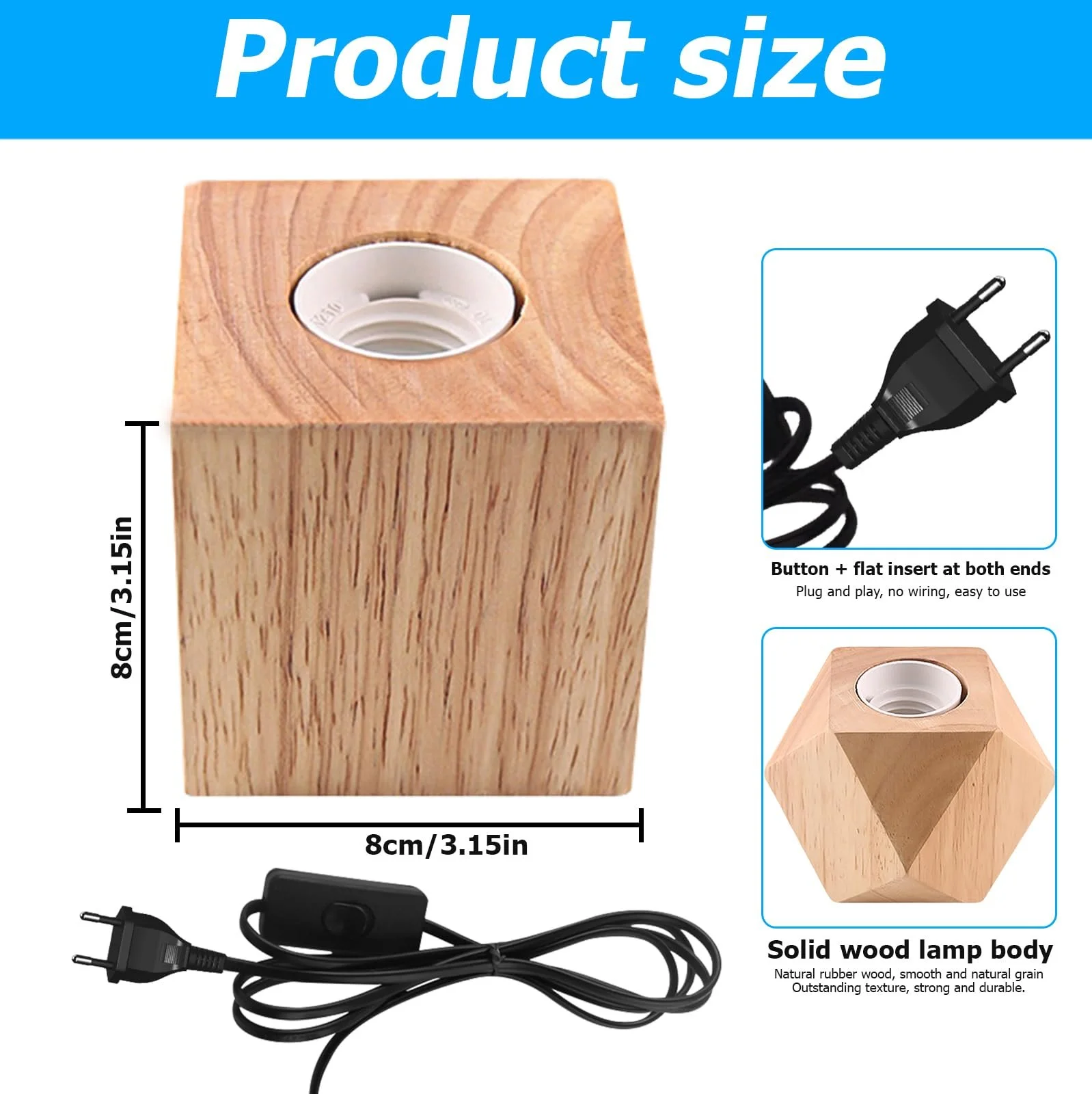 Настільна лампа Nizirioo Cube Дерев'яна основа EU Plug E27, фото №2