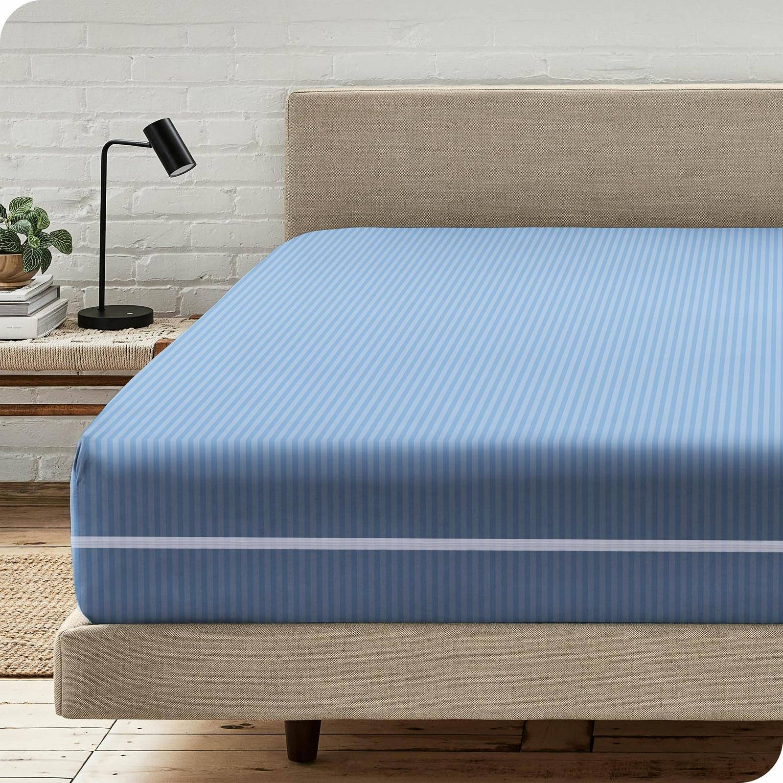 Наматрасник Satin Stripe Двусторонняя молния Полная защита от клопов Глубина 30 см Синий King, фото №7