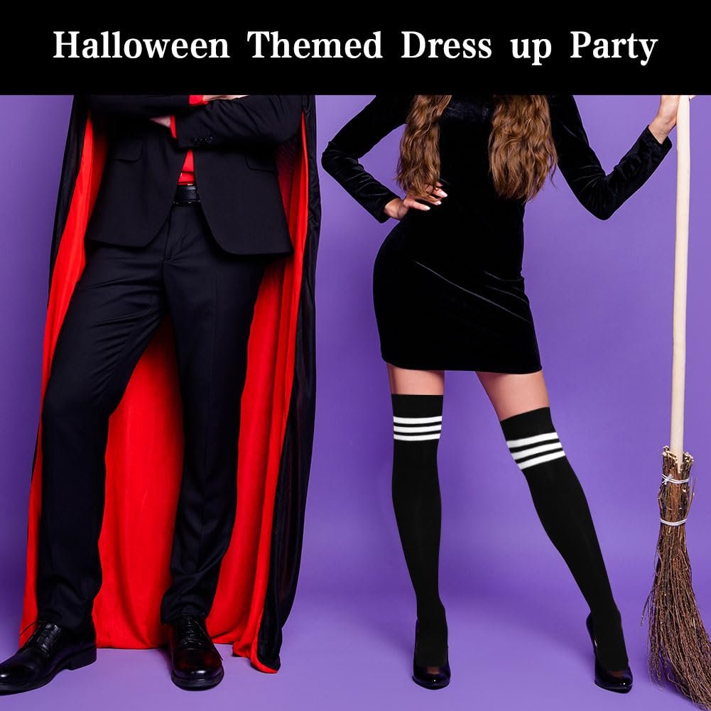 Чулки Aomig Overknee женские, 1 пара, тонкие однотонные полосатые длинные гольфы для девочек, повседневные гольфы для ежедневного использования, для косплея на Рождество и Хэллоуин (Черные полоски), фото №6