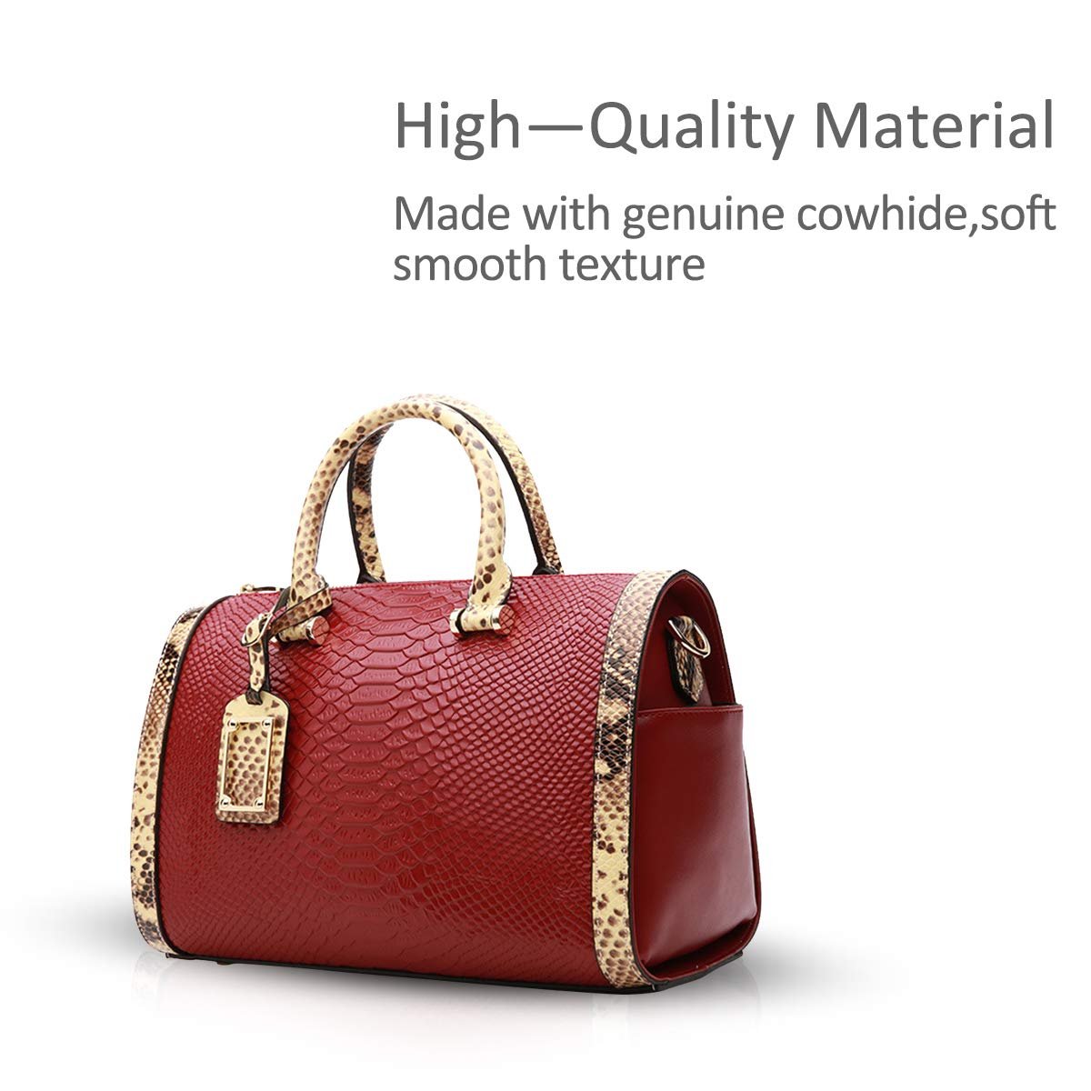 Сумка с ручкой сверху NICOLE & DORIS, кожаная, винтажная, с тиснением под крокодила, винно-красная, фото №3