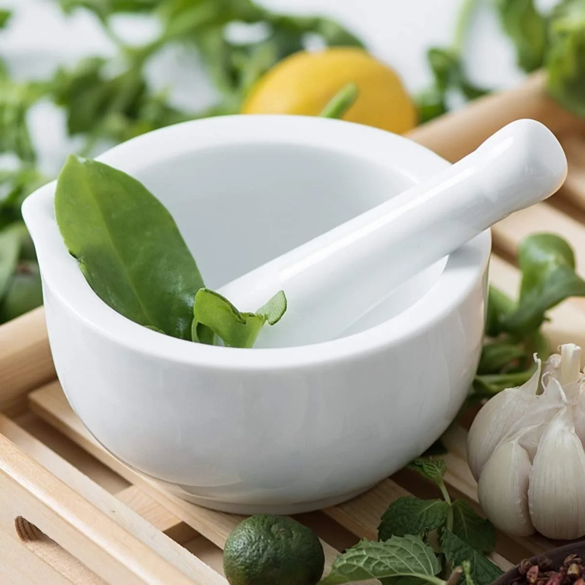 Ступка з товкачем керамічна, для спецій, імбиру, часнику, фото №5