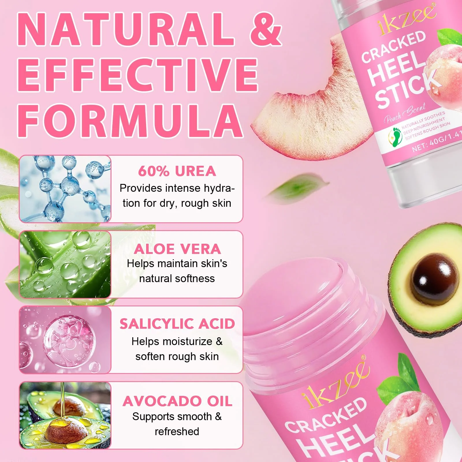 Стик-бальзам для восстановления пяток Cracked Heel Repair Smooth Peach Taste с мочевиной и салициловой кислотой увлажняющий, фото №3