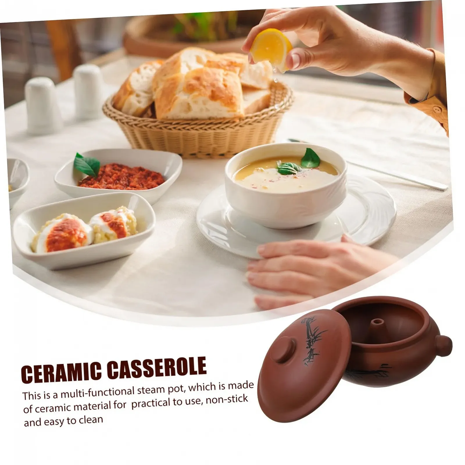 Керамічна каструля для приготування на пару та супів термостійка, фото №3