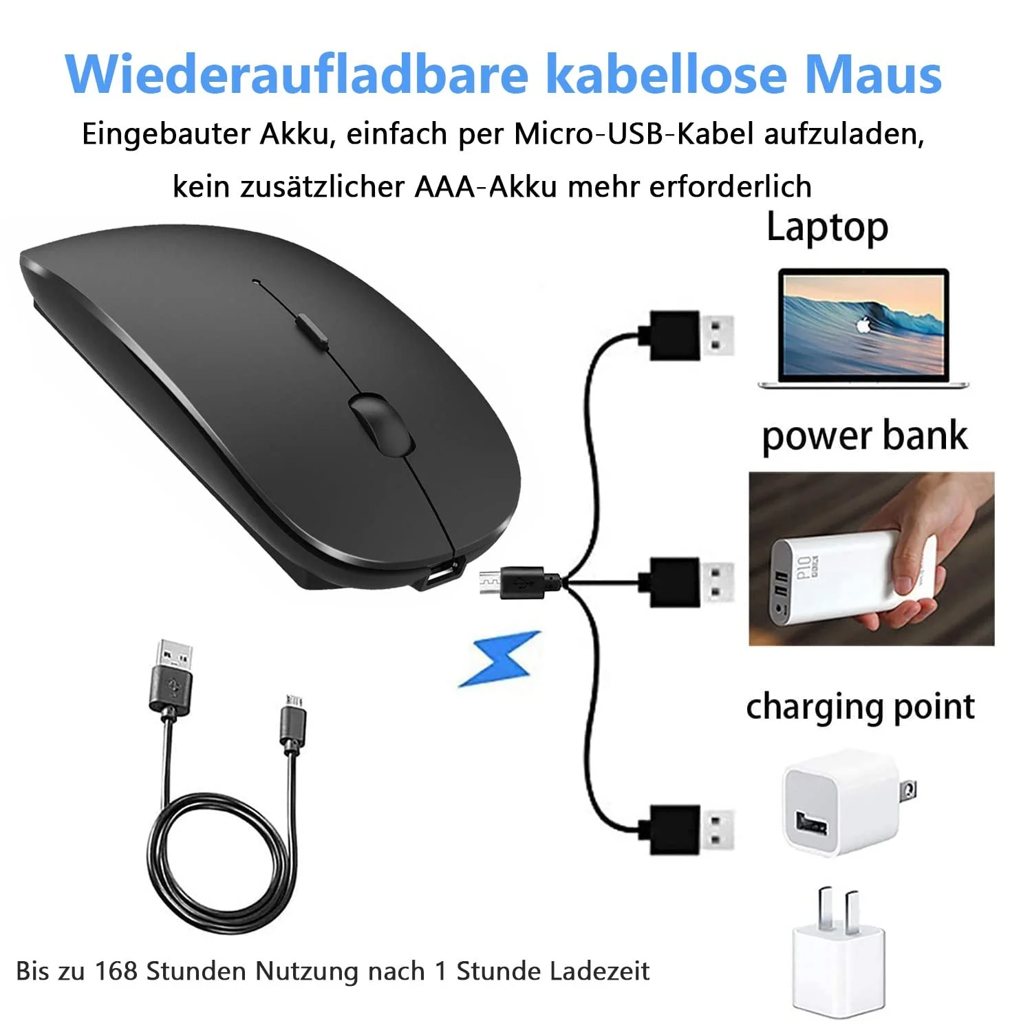 Мышь LEAPEST Беспроводная Bluetooth Адаптер USB-C 2,4 GHz Черный, фото №6