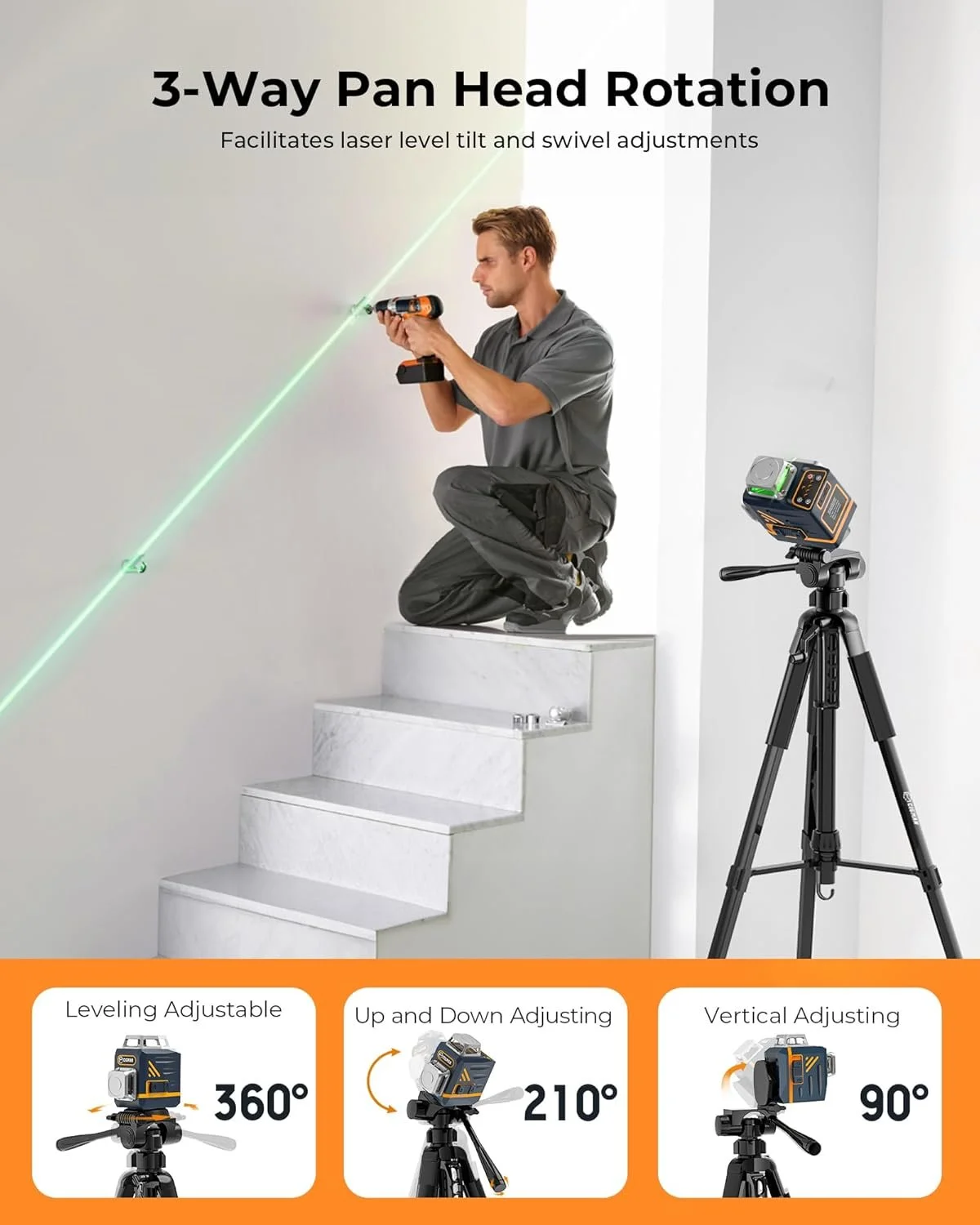 Штатив для лазерного рівня CIGMAN 1,5 м з алюмінію та спиртовим рівнем, фото №3