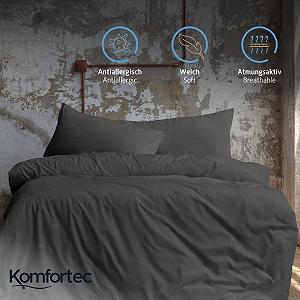 Постільна білизна Komfortec Premium 135 x 200 см з 1 наволочкою 40 x 80 см, матова мікрофібра, антрацит synthetic.ua - Фото 1