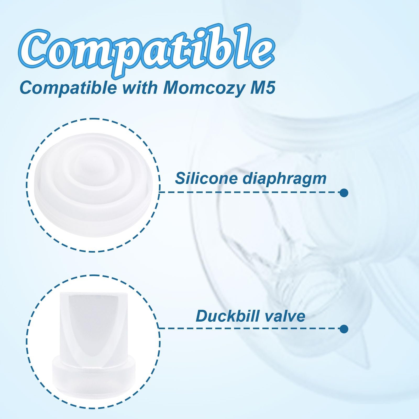 Запчасти для молокоотсоса 12 шт. для Mom Cozy M5, 8 клапанов Duck Bill и 4 силиконовые мембраны. Совместимы с M5, фото №3 Запчасти для молокоотсоса 12 шт. для Mom Cozy M5, 8 клапанов Duck Bill и 4 силиконовые мембраны. Совместимы с M5, фото №3