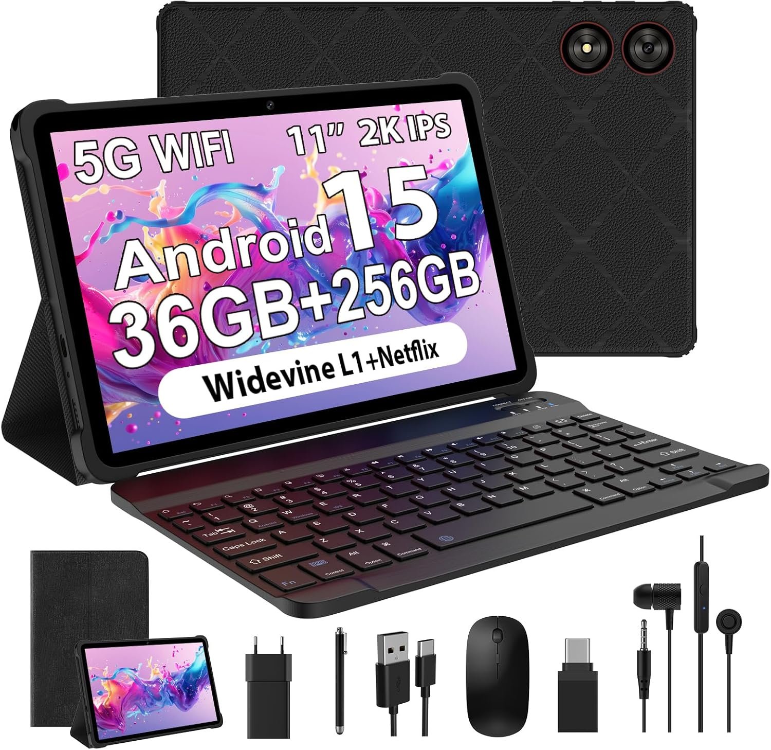 Планшет 11" Woregoo M518 12+24/256 ГБ 4G 8 ядер Android 15 8000 мАч Черный, фото №1
