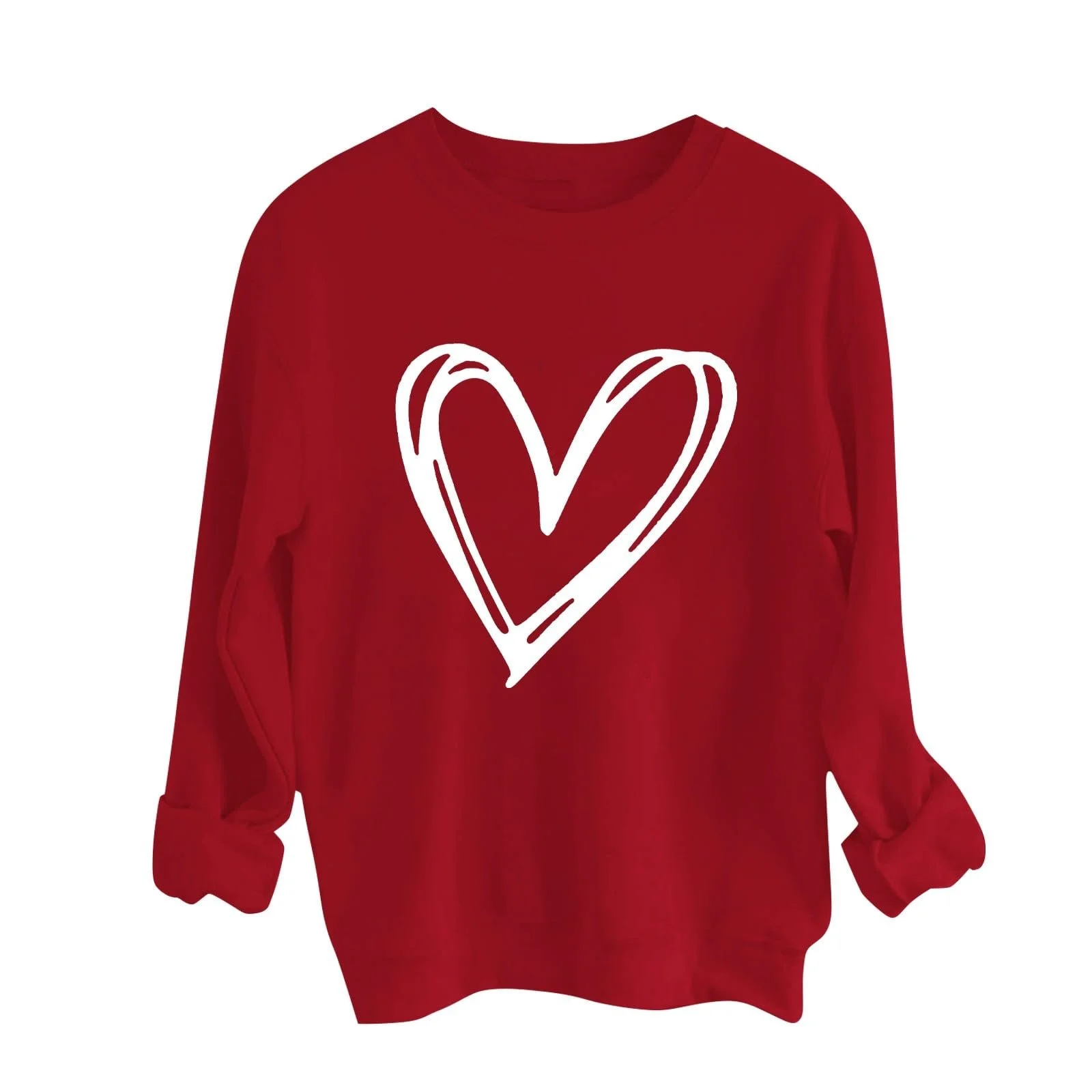 Женский повседневный свитшот ко Дню святого Валентина 2024 Круглый вырез Длинный рукав Принт Сердце Свитшот Топ Милый мешковатый, фото №1