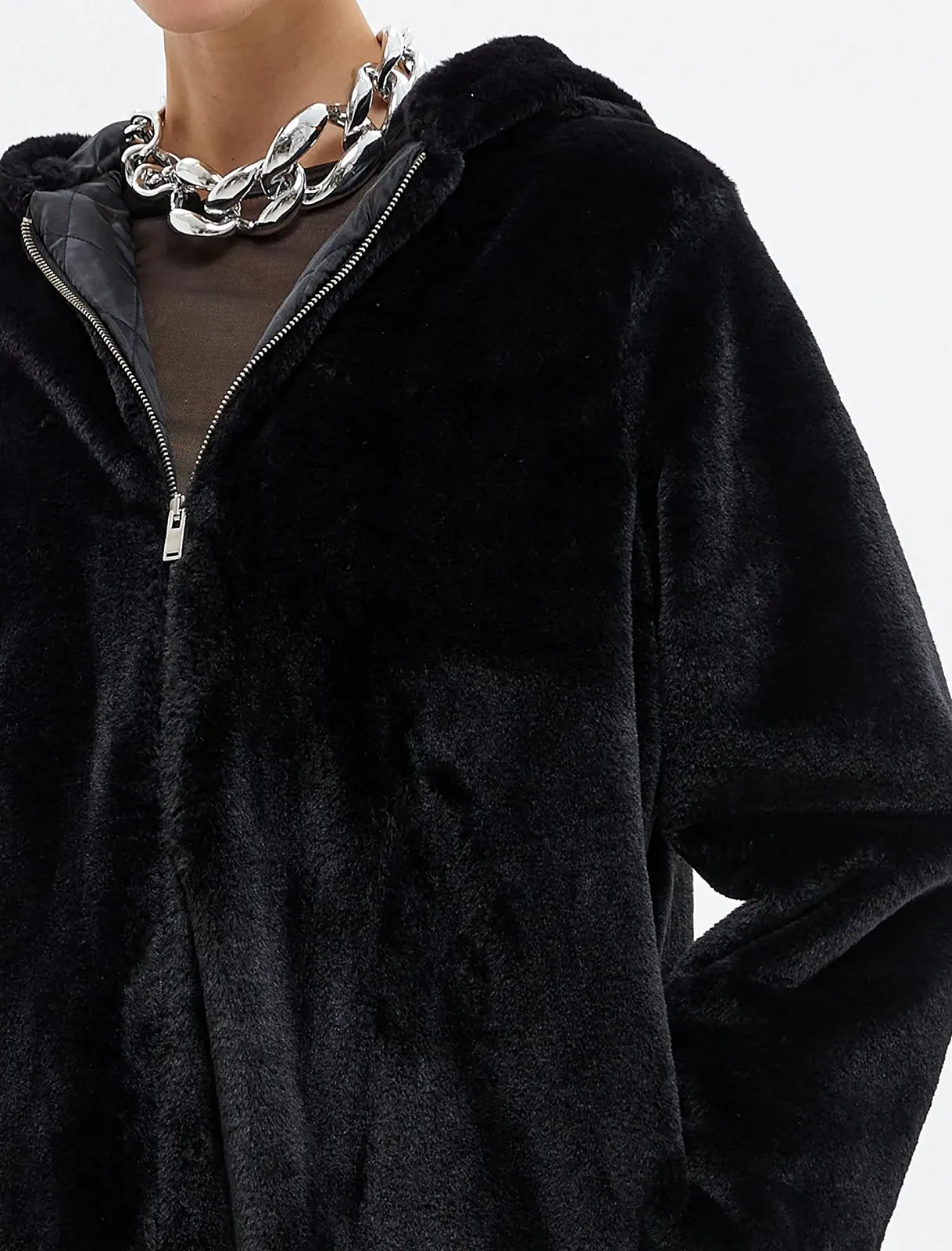 Пальто Teddy Koton Жіноче З капюшоном Довгий рукав Кишеня та блискавка Деталь, фото №4