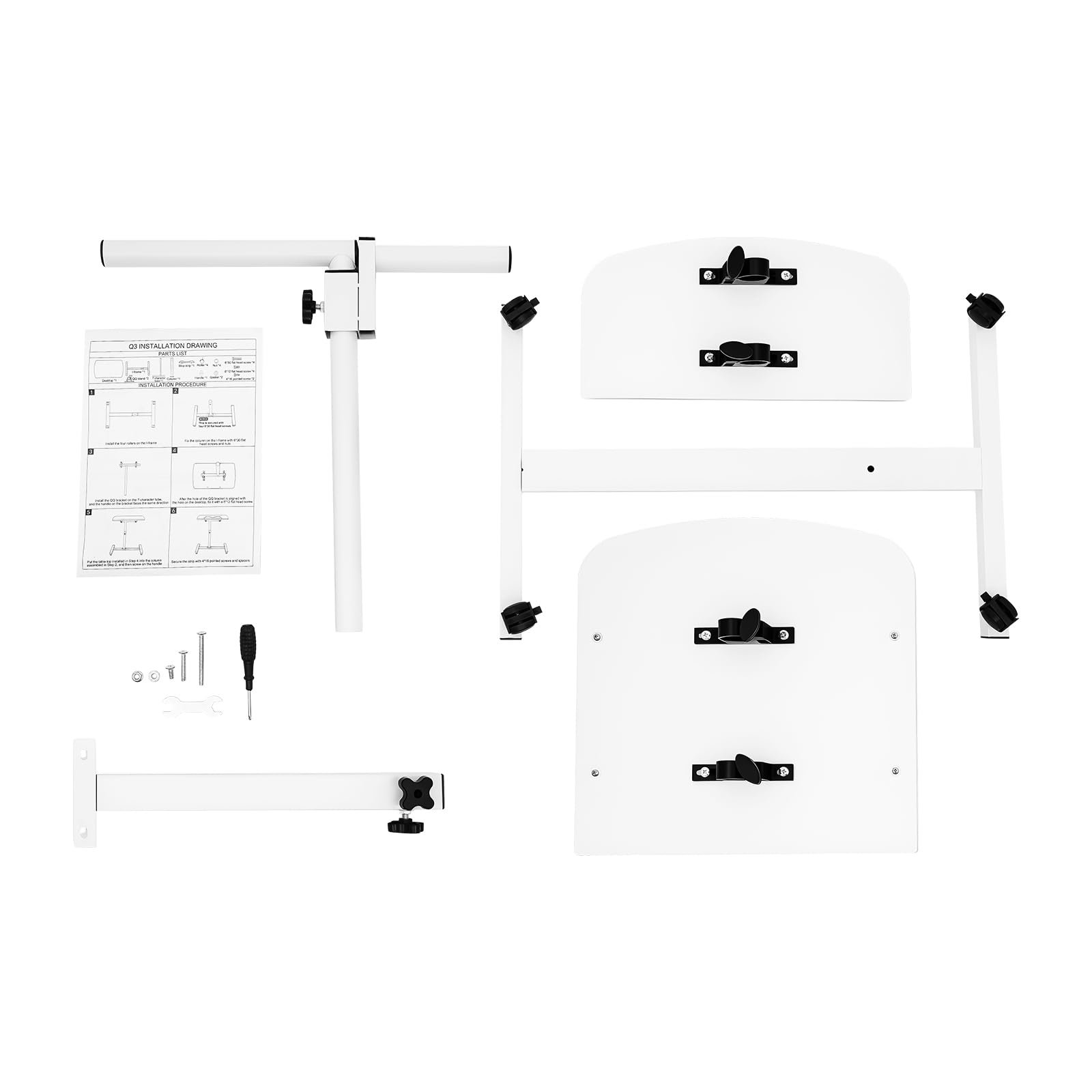 Столик для ноутбука, регулируемый по высоте 60–95 см, на колесиках, прикроватный столик, мобильный столик для ноутбука, регулируемый угол наклона, складной, 2 столешницы 40x40 см & 20*40 см, для кровати, офиса, дивана, белый, фото №8