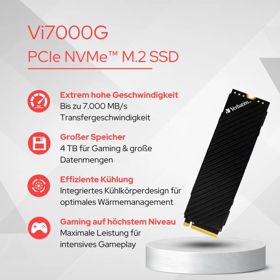 Внутренний SSD Verbatim Vi7000G NVMe M.2 PCIe Gen 4 4 ТБ Black, фото №2 Внутренний SSD Verbatim Vi7000G NVMe M.2 PCIe Gen 4 4 ТБ Black, фото №2