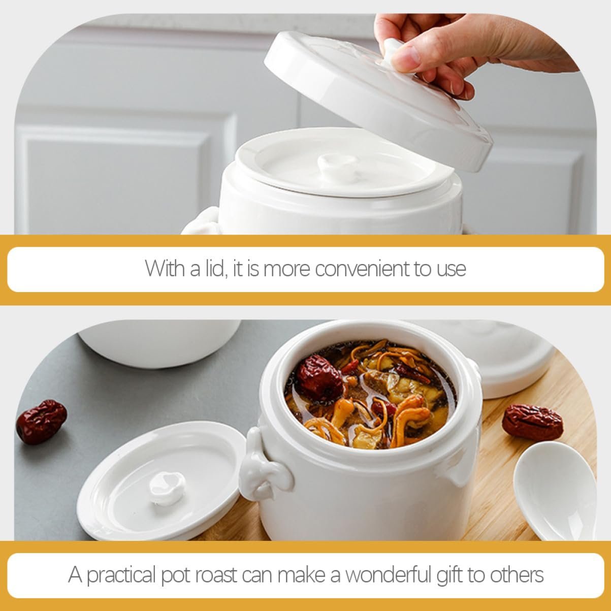 Керамічна Гусятниця для запікання з кришкою Термостійка для супів та десертів Біла, фото №9