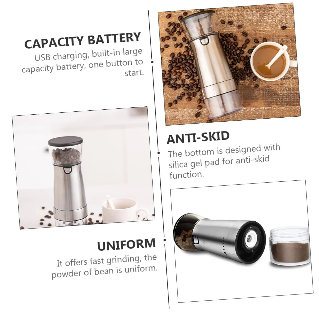 Автоматична кавомолка SOLUSTRE Електрична машина Керамічний сердечник Перезаряджається через USB Запуск однією кнопкою База, фото №2