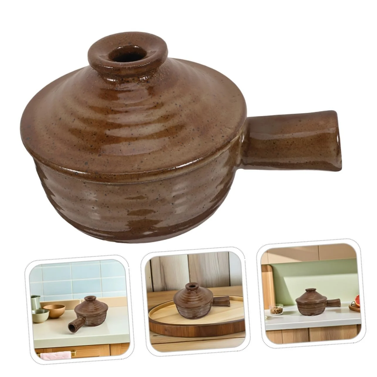 Набор кастрюль для микроволновой печи Alipis 2 предмета, грубая керамика с крышкой и ручкой, термостойкая японская керамика для риса и салатов, фото №9