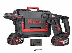 Купить Комплект Дрель-шуруповерт аккумуляторный Kress KUA71 / 20В / 60 Нм / Бесщеточный / 2 скорости + перфоратор аккумуляторный Kress KUC50.91 / BL / 1.7Дж / Черный - Фото 1 Комплект Дрель-шуруповерт аккумуляторный Kress KUA71 / 20В / 60 Нм / Бесщеточный / 2 скорости + перфоратор аккумуляторный Kress KUC50.91 / BL / 1.7Дж / Черный - Фото 1