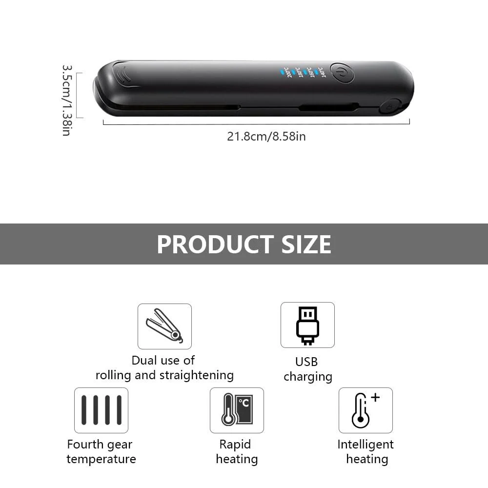 Випрямляч для волосся міні акумуляторний 2-в-1 USB 21.8x3.1cm 240g, фото №2