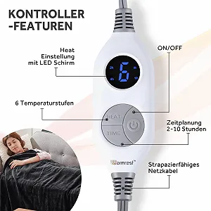 Электрическое одеяло Warmrest 130 x 180 см Фланелевое одеяло с подогревом, 6 уровней температуры и защита от перегрева synthetic.ua - Фото 1