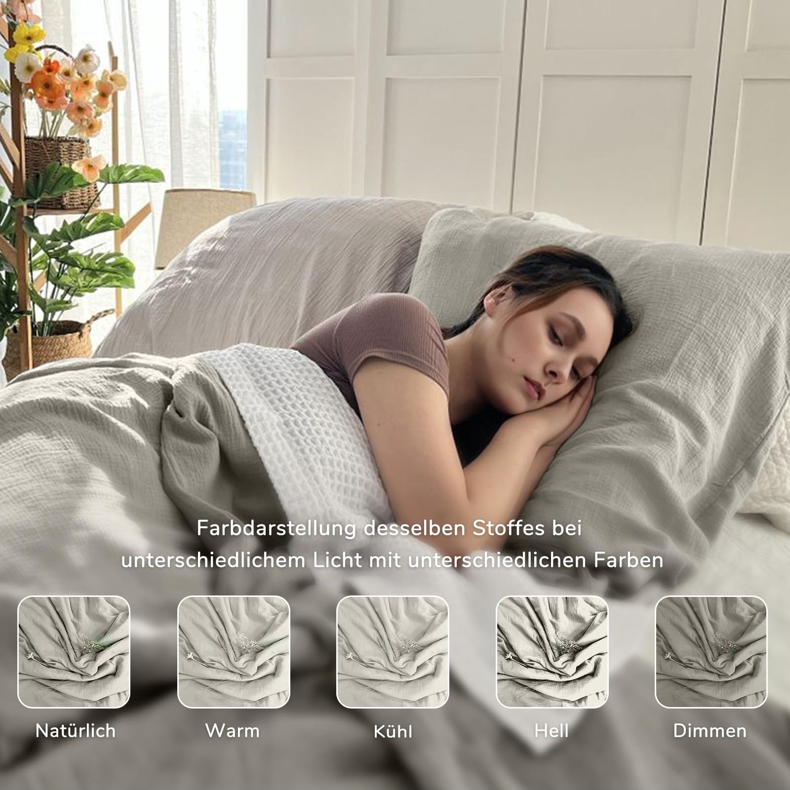 Постільна білизна DerF HOME Muslin, сіра, 135 x 200 см підодіяльник + 80 x 80 см наволочка, 100% бавовна, м'яка та приємна для шкіри для спокійного сну, фото №5