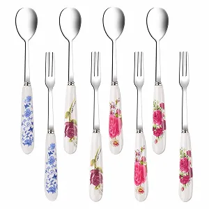 Набор вилок и ложек Цветочный узор (4 десертные вилки + 4 чайные ложки) - Фото 1