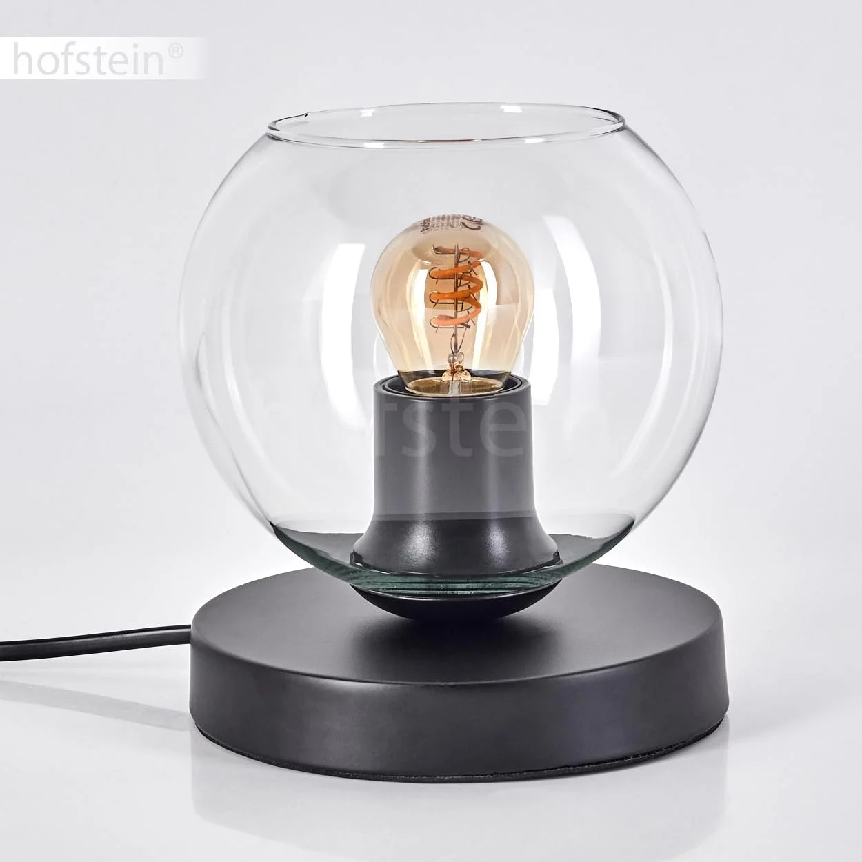 Настільна лампа HOFSTEIN Koyoto Metal/Glass Modern 15 см E27 Black/Clear, фото №9